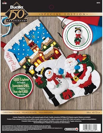 Bucilla 18-Inch Christmas Stocking Felt Appliqué Kit, 86818 Christmas Village