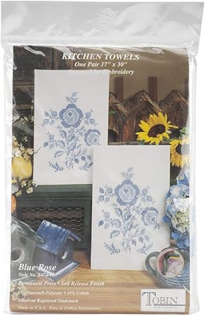 Tobin Blue Rose Stamped for Embroidery Towels 30.00