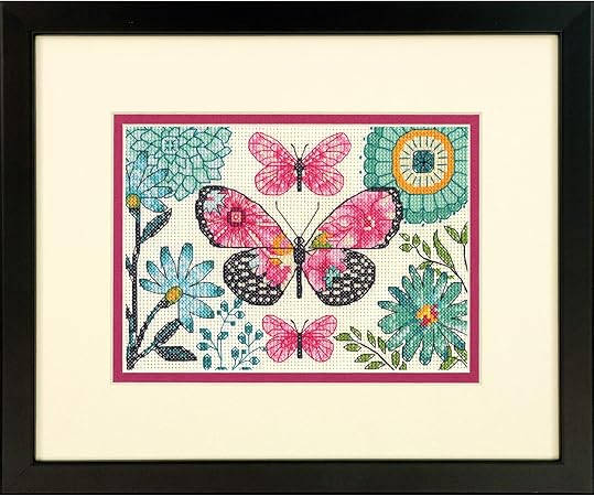 Dimensions 'Butterfly Dream' Counted Cross Stitch Kit, 14 Count Ivory Aida Cloth, 7'' x 5'' Red