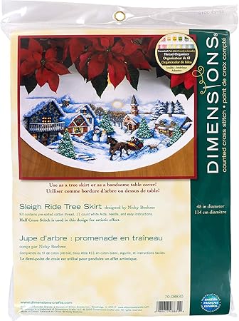 Dimensions Counted Cross Stitch Tree Skirt Kit, Sleigh Ride, 11 Count White Aida, 45