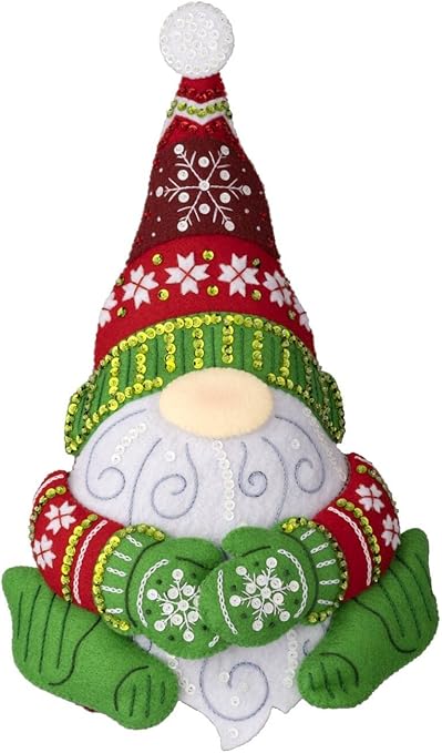 Bucilla Felt Applique Holiday Door Stopper Making Kit, Nordic Gnome, Perfect for DIY Arts and Crafts, 89641E, Multi