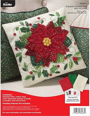 Bucilla Elegant Poinsettia Felt Applique Throw Pillow Kit