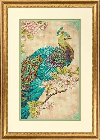 Dimensions Indian Peacock Counted Cross Stitch Kit, 14 Count Natural Aida, 9'' x 15''