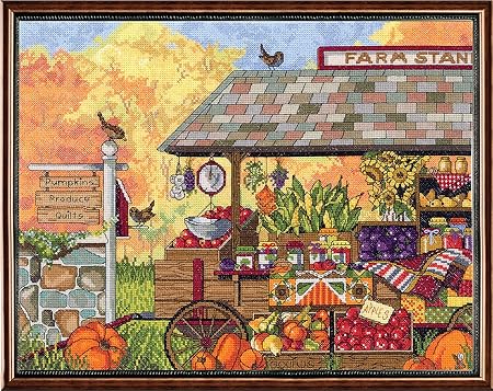 Janlynn 017-0111 Buck's County Farm Stand Counted Cross Stitch Kit, 16 x 12