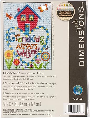 Dimensions 'Grandkids Always Welcome!' Counted Cross Stitch Kit, 14 Count Light Blue Aida Cloth, 5'' x 7''