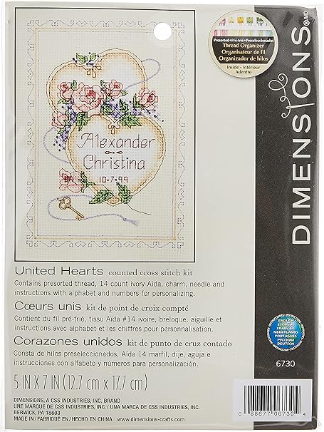 DIMENSIONS 6730 Needlecrafts Counted Cross Stitch, United Hearts Wedding Record, Ivory, 5 inches by 7 inches