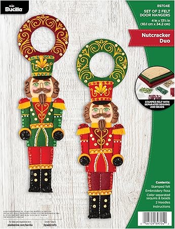 Bucilla, Nutcracker Duo, Felt Applique 2 Piece Door Hanger Kit, Perfect for Holiday DIY Arts and Crafts Projects, 89704E