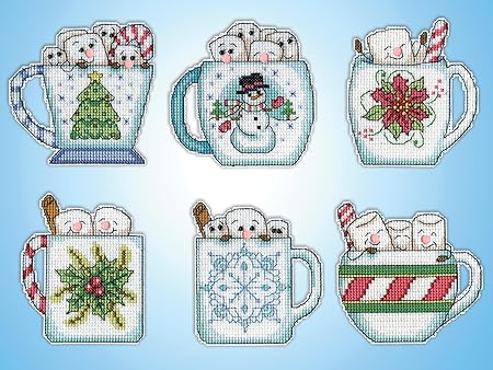 Holiday Mugs Counted Cross Stitch Ornament Kit - Set/6