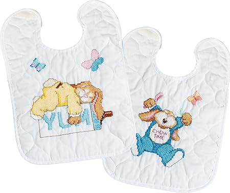 Janlynn Sleepy Bunnies Bibs Stamped Cross Stitch Kit-9-1/2 X11 Set of 2