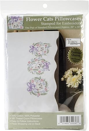 Tobin Stamped Pillowcases, Kittens in Floral Wreath, 20