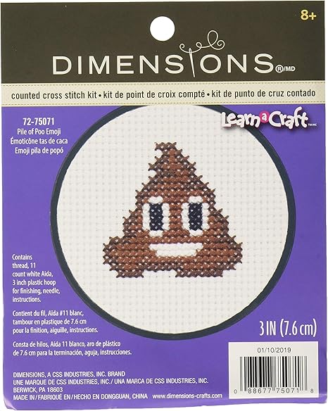 Dimensions Poop Emoji Mini Counted Cross Stitch Kit for Beginners, 11 Count White Aida, 3'' D