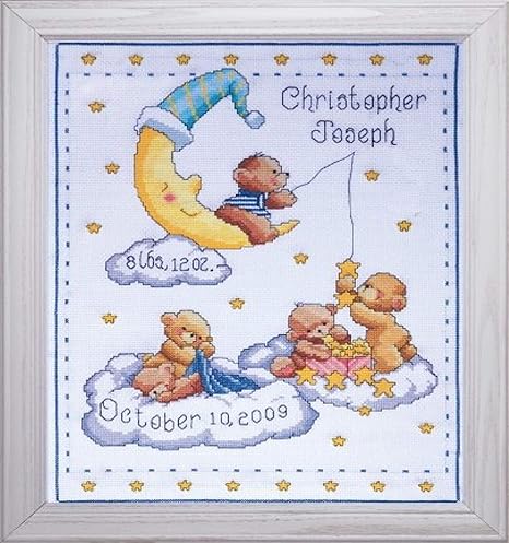 Tobin Heavenly Bears Sampler, 8 x 10 Counted Cross Stitch Kit, White/Multicolor