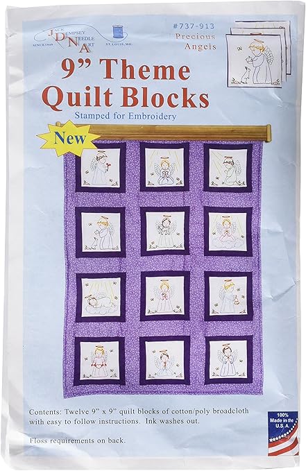 Jack Dempsey Needle Art Precious Angels Quilt Blocks, Approximate finished size: 48″ x 37″, white