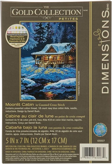 Dimensions Gold Collection Counted Cross Stitch Kit, Moonlit Cabin, 18 Count Navy Blue Aida, 5'' x 7''