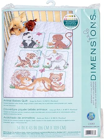 Dimensions Stamped Cross Stitch Baby Animals DIY Baby Quilt Kit, 34'' x 43''