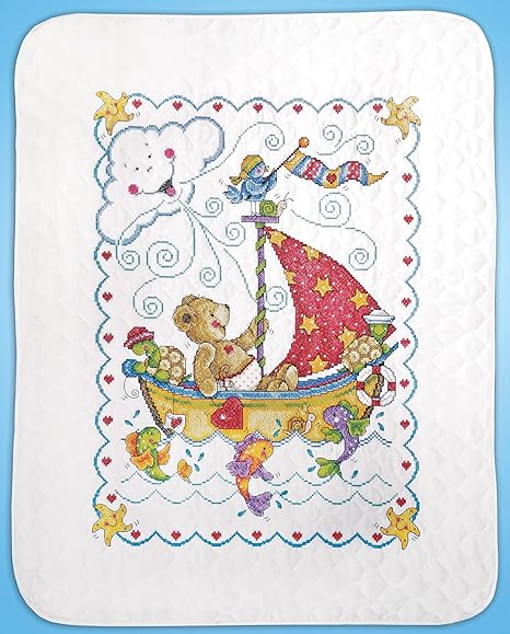 Tobin Sail Away Stamped for Cross Stitch Baby Quilt Kit, 34