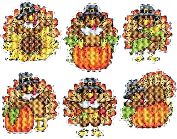 Design Works Crafts Turkeys Counted Cross Stitch Ornament Kit - Set/6