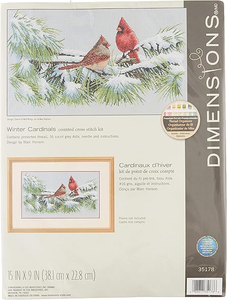 Dimensions 'Winter Cardinals' Counted Cross Stitch Kit, 16 Count Dove Grey Aida, 15