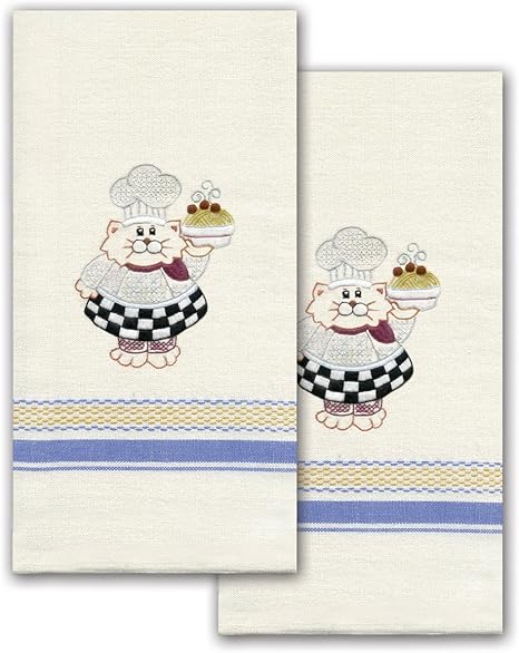 Tobin T212939 Stamped Kitchen Towel for Embroidery, Cat Chef, 28.00