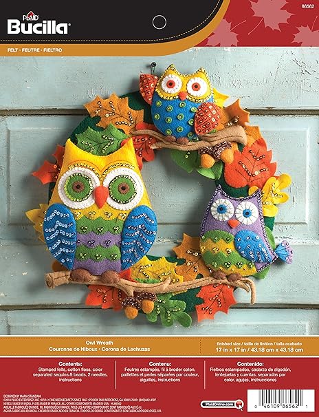 Bucilla Felt Applique Wall Hanging Kit, 17 by 17-Inch, Owl Wreath