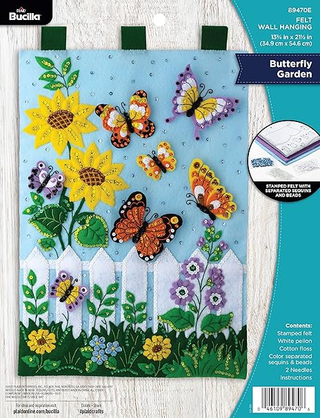 Bucilla Felt Applique Wall Hanging Kit, Butterfly Garden, Perfect for DIY Arts and Crafts, 89470E