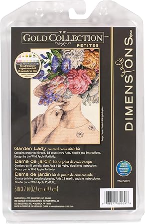 Dimensions 70-65209 Garden Lady Counted Cross Stitch Kit, 18 Ivory Aida, 5'' x 7'