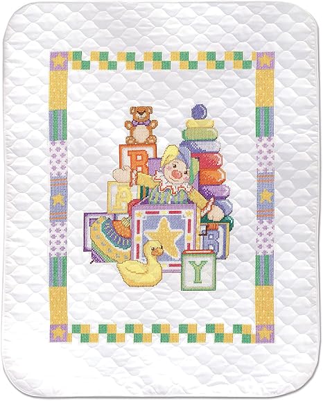 Tobin Jack in The Box Baby Quilt Stamped for Cross Stitch Kit, 34