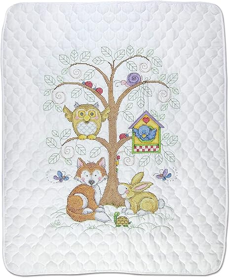 Design Works Crafts Janlynn Stamped for Cross Stitch Quilt Kit, Baby's Forest