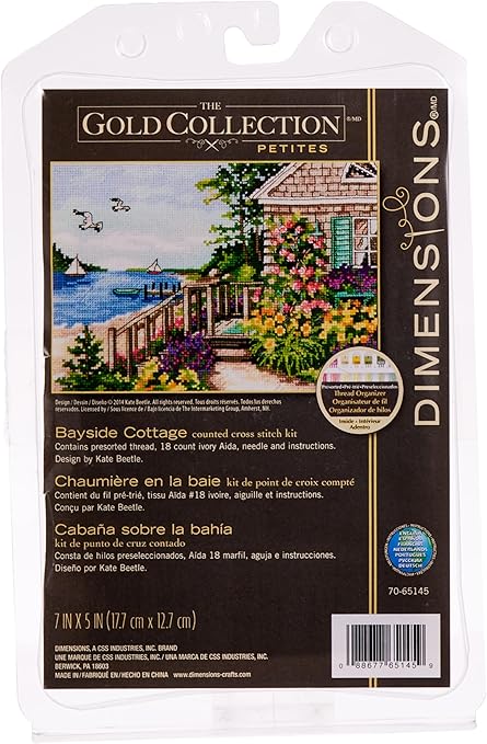 Dimensions Counted Cross Stitch Kit Gold Collection 'Bayside Cottage', 18 Count Ivory Aida, 7'' x 5''