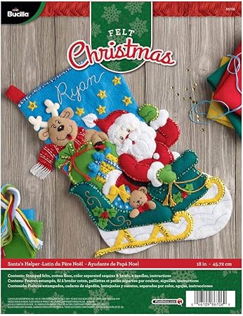 Bucilla Felt Applique Stocking Kit Santa's Helper, Size 18-Inch