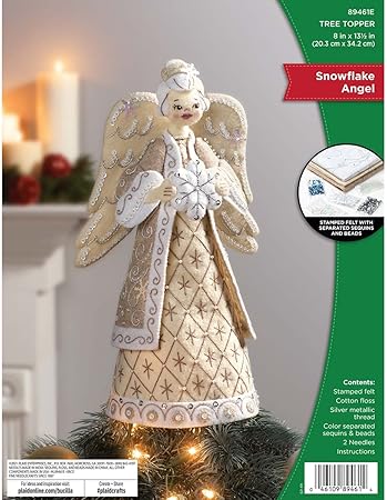 Bucilla Felt Applique Christmas Tree Topper Kit, Snowflake Angel, Perfect for DIY Arts and Crafts, 89461E