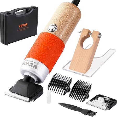 VEVOR Trimmer Guide 200W Electric Speed Adjustable Carver, Wooden Handle Carpet Carving Clippers, Shears with 2 Blades, for Handmade Cleaning and Tufted Rug, Orange