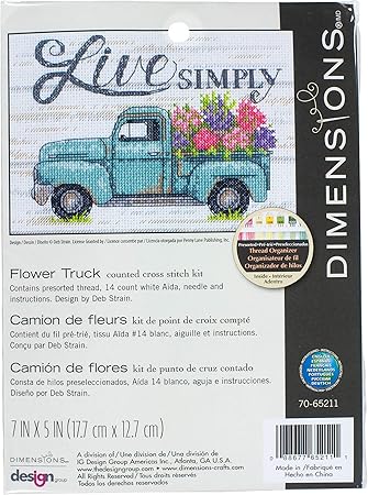 Dimensions Flower Truck Counted Cross Stitch Kit for Beginners, 7