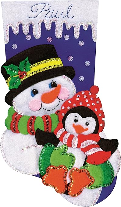 Tobin Snowman & Penguin Felt Stocking Kit, 18-Inch Long, Multicolored