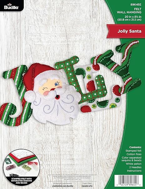 Bucilla Felt Applique Wall Hanging Kit, Jolly Santa, Perfect for Holiday DIY Arts and Crafts, 89645E, Multi