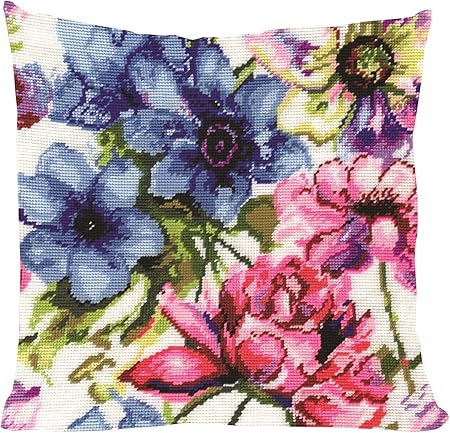 Tobin 2619 Stitched in Acrylic Yarn Watercolor Floral Needlepoint Kit, 12