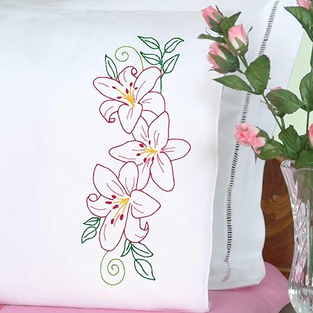 Jack Dempsey Needle Art Lilies Perle Edge Pillowcases