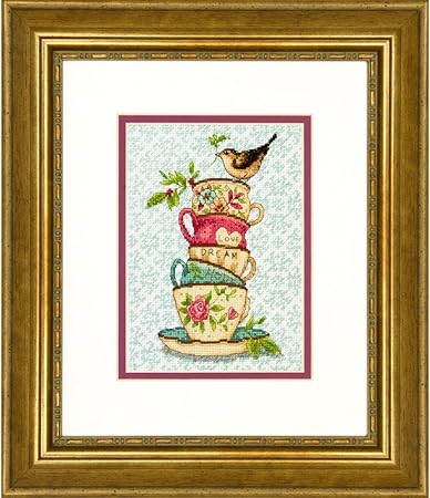 Dimensions 70-65171 Gold Collection Stacked Tea Cups Advanced Counted Cross Stitch Kit, 18 Count White Aida, 7