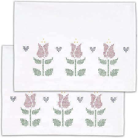 Jack Dempsey Cross-Stitch Tulips Embroider Pillowcase, Standard, White