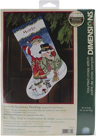 Dimensions Counted Cross Stitch 'Santa Snowman' Personalized Christmas Stocking Kit, 16