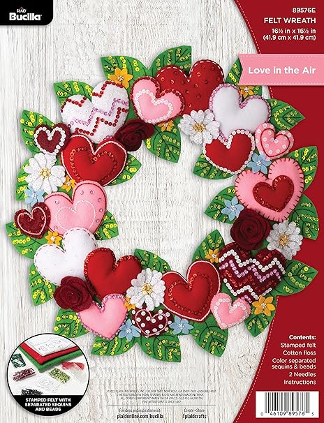 Bucilla Felt Applique Wall Hanging Kit, Love in The Air Felt Applique Wall Hanging Kit, Perfect for DIY Arts and Crafts, 89576E