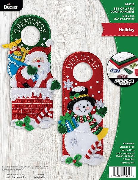 Bucilla Felt Applique 2 Piece Door Hanger Kit, Holiday, Perfect for DIY Arts and Crafts, 89471E