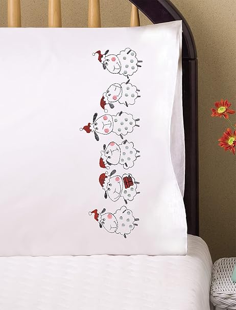 Design Works Crafts Christmas Sheep Stamped for Embroidery Pillowcases