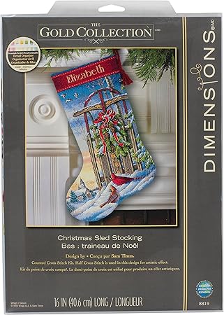 Dimensions Holiday Sled Personalizable Counted Cross Stitch Christmas Stocking Kit, 16