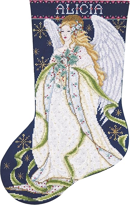 Tobin Holly Angel Counted Cross Stitch Stocking Kit, by The Yard