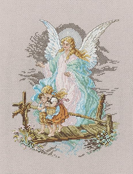 Janlynn Cross Stitch Kit, 8.125-Inch by 7-1/2-Inch, Guardian Angel,White