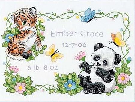 Dimensions Stamped Cross Stitch Kit Baby Animals Birth Record Personalized Baby Gift, 12