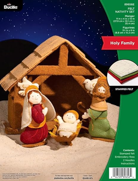 Bucilla, Holy Family, Felt Applique 5 Piece Nativity Scene Set, Perfect for DIY Arts and Crafts, 89656E