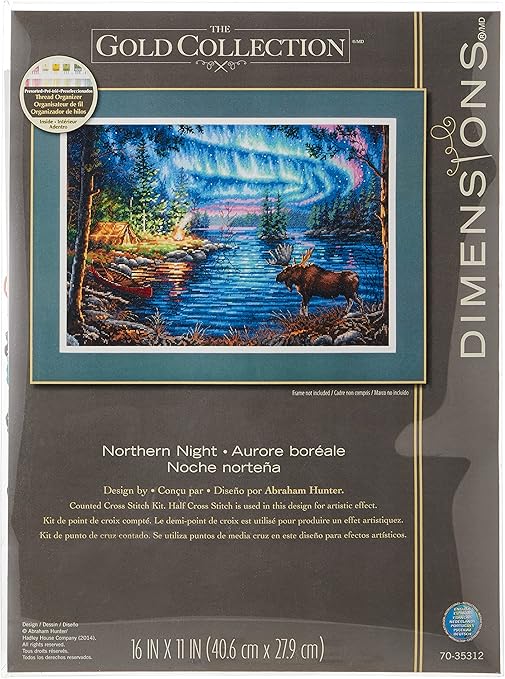 Dimensions Gold Collection Counted Cross Stitch Kit, Northern Night, 16 Count Dove Grey Aida, 16'' x 11'', Multicolored, Large