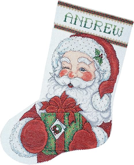 Tobin Winking Santa Counted Cross Stitch Stocking Kit